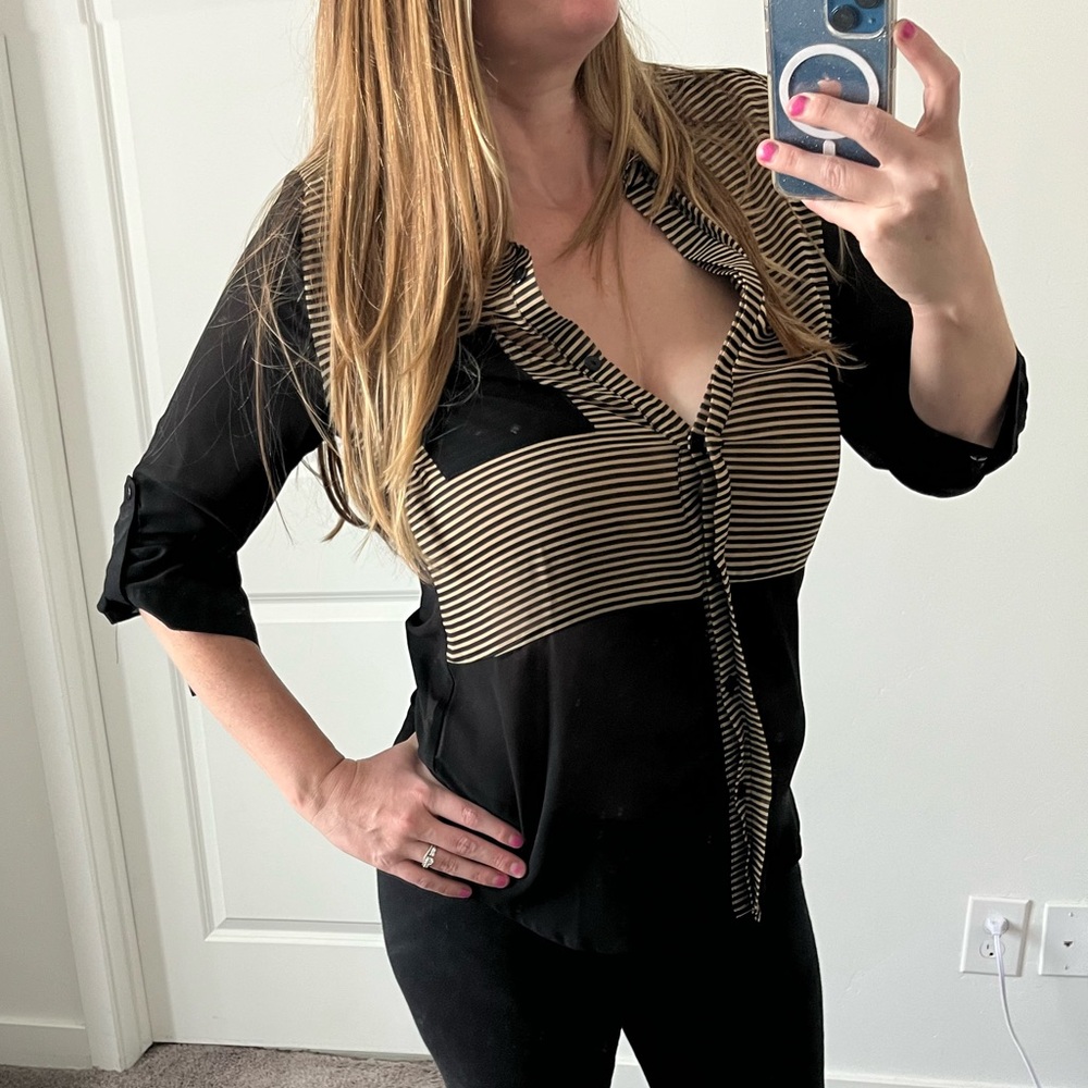 LARA Black and Tan Striped Top